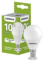 Лампа светодиодная G45 шар 10Вт 230В 4000К E14 GENERICA | код LL-G45-10-230-40-E14-G | IEK